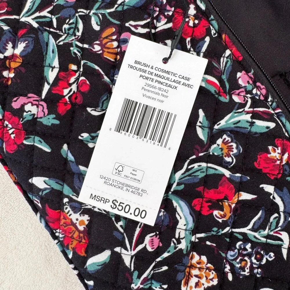 Vera Bradley Brush & Cosmetic Case in Perennials Noir